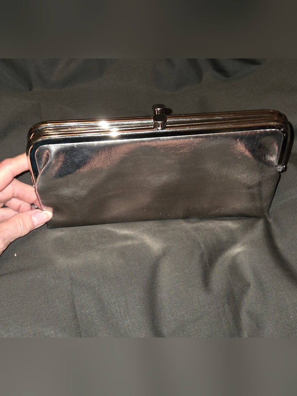 Time and Tru Clutch Wallet w Metallic Silver Exterior Neutral Interior 8.5x4.5"